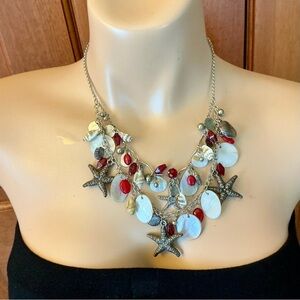 Elegant Starfish Necklace with Red and Silver Details
